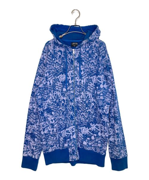 stussy（ステューシー）stussy (ステューシー) STUSSY ステューシー WORLD TOUR Graffiti ワールドツアー グラフィティー ジップ パーカー ブルー サイズ:XLの古着・服飾アイテム
