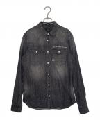 Denhamデンハム）の古着「Denham デンハム DENHAM EST. AMS 2008刺繍入り ウエスタンデニムシャツ デニムシャツ」｜ブラック