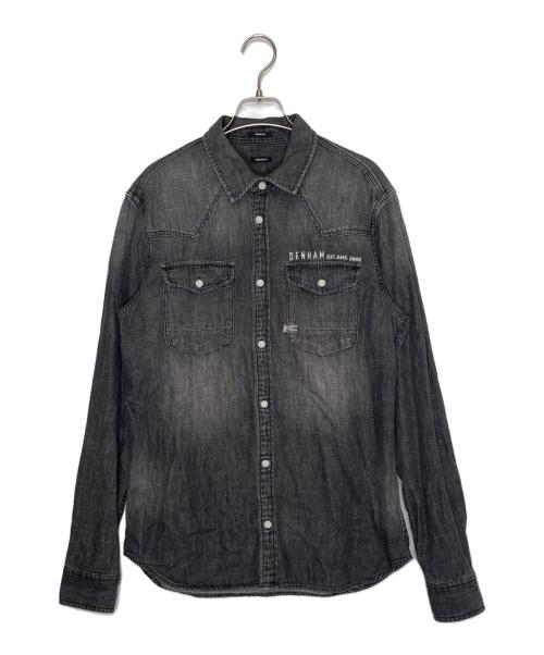 Denham（デンハム）Denham (デンハム) Denham デンハム DENHAM EST. AMS 2008刺繍入り ウエスタンデニムシャツ デニムシャツ ブラック サイズ:Sの古着・服飾アイテム