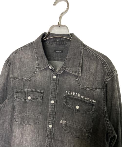 Denham（デンハム）Denham (デンハム) Denham デンハム DENHAM EST. AMS 2008刺繍入り ウエスタンデニムシャツ デニムシャツ ブラック サイズ:Sの古着・服飾アイテム