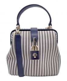 Kate Spade（ケイトスペード）の古着「Kate Spade ケイトスペード Remedy レメディー ストライプ スモール トップ ハンドルバッグ 2way ハンドバッグ」｜ネイビー×ホワイト