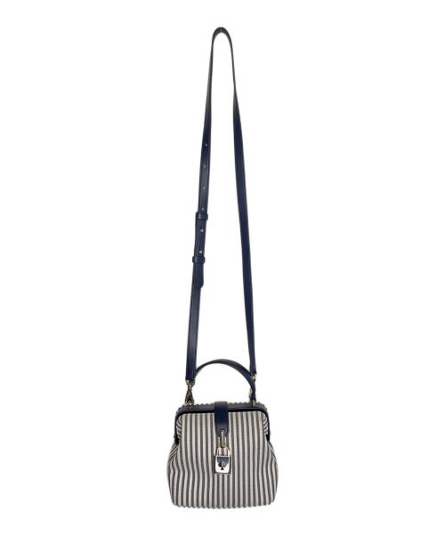 Kate Spade（ケイトスペード）Kate Spade (ケイトスペード) Kate Spade ケイトスペード Remedy レメディー ストライプ スモール トップ ハンドルバッグ 2way ハンドバッグ ネイビー×ホワイトの古着・服飾アイテム