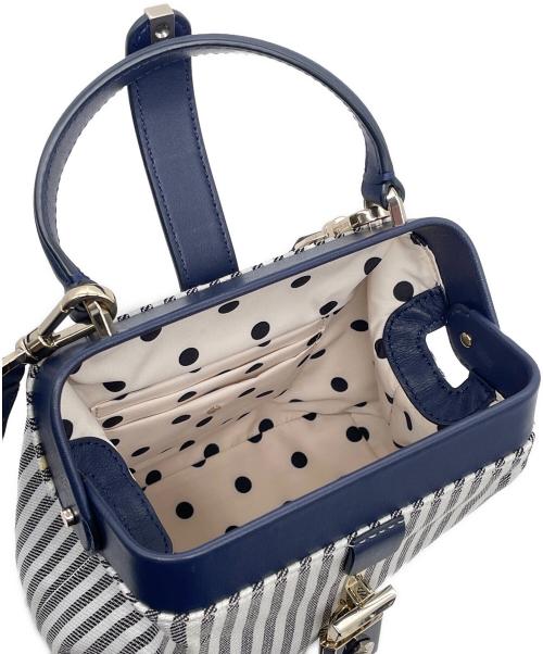 Kate Spade（ケイトスペード）Kate Spade (ケイトスペード) Kate Spade ケイトスペード Remedy レメディー ストライプ スモール トップ ハンドルバッグ 2way ハンドバッグ ネイビー×ホワイトの古着・服飾アイテム