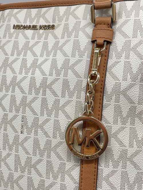 MICHAEL KORS（マイケルコース）MICHAEL KORS (マイケルコース) MICHAEL KORS マイケルコース SADY サディ MKシグネチャー トップジップ トートバッグ ラージ ブラウン×ホワイトの古着・服飾アイテム