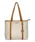 MICHAEL KORS（マイケルコース）の古着「MICHAEL KORS マイケルコース SADY サディ MKシグネチャー トップジップ トートバッグ ラージ」｜ブラウン×ホワイト