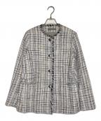 theory luxeセオリーリュクス）の古着「theory luxe セオリーリュクス Crevon Trudel ツイード ノーカラージャケット セレモニー 式典」｜ホワイト×ブルー