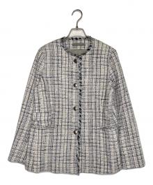 theory luxe（セオリーリュクス）の古着「theory luxe セオリーリュクス Crevon Trudel ツイード ノーカラージャケット セレモニー 式典」｜ホワイト×ブルー