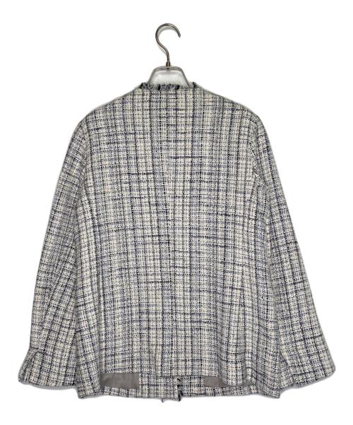 theory luxe（セオリーリュクス）theory luxe (セオリーリュクス) theory luxe セオリーリュクス Crevon Trudel ツイード ノーカラージャケット セレモニー 式典 ホワイト×ブルー サイズ:38の古着・服飾アイテム