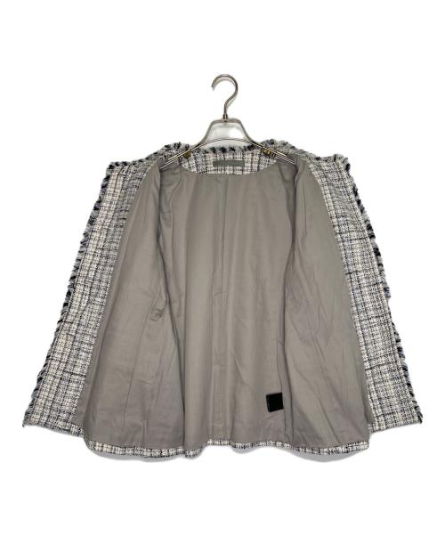 theory luxe（セオリーリュクス）theory luxe (セオリーリュクス) theory luxe セオリーリュクス Crevon Trudel ツイード ノーカラージャケット セレモニー 式典 ホワイト×ブルー サイズ:38の古着・服飾アイテム