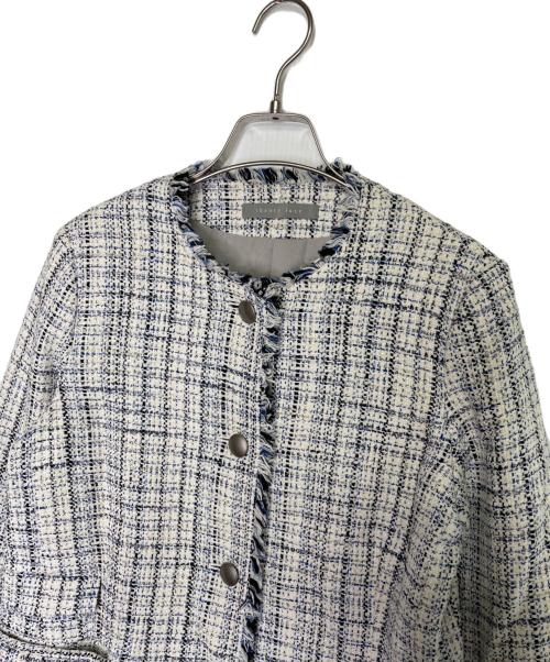 theory luxe（セオリーリュクス）theory luxe (セオリーリュクス) theory luxe セオリーリュクス Crevon Trudel ツイード ノーカラージャケット セレモニー 式典 ホワイト×ブルー サイズ:38の古着・服飾アイテム