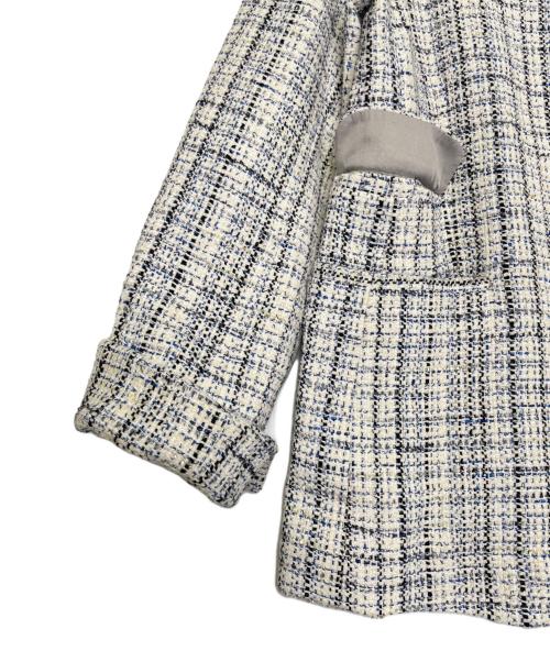 theory luxe（セオリーリュクス）theory luxe (セオリーリュクス) theory luxe セオリーリュクス Crevon Trudel ツイード ノーカラージャケット セレモニー 式典 ホワイト×ブルー サイズ:38の古着・服飾アイテム