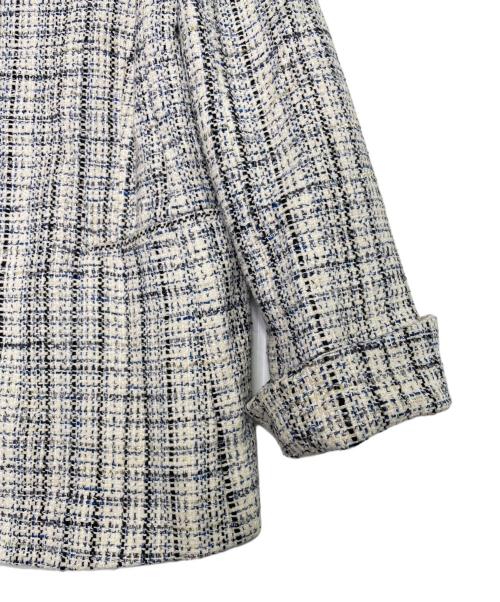theory luxe（セオリーリュクス）theory luxe (セオリーリュクス) theory luxe セオリーリュクス Crevon Trudel ツイード ノーカラージャケット セレモニー 式典 ホワイト×ブルー サイズ:38の古着・服飾アイテム