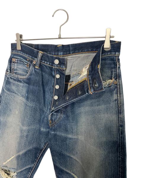 EVISU（エヴィス）EVISU (エヴィス) EVISU エヴィス デニム パンツ ジーンズ 赤 カモメペイント ダメージあり インディゴ サイズ:W32 × L35の古着・服飾アイテム
