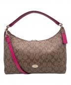 COACHコーチ）の古着「COACH コーチ シグネチャー セレスト コンバーチブル ホーボー 2WAY ショルダーバッグ ハンドバッグ ピンク」｜ブラウン