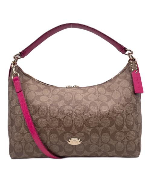 COACH（コーチ）COACH (コーチ) COACH コーチ シグネチャー セレスト コンバーチブル ホーボー 2WAY ショルダーバッグ ハンドバッグ ピンク ブラウンの古着・服飾アイテム