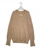 MM6 Maison Margielaエムエムシックスメゾンマルジェラ）の古着「MM6 Maison Margiela エムエムシックス メゾンマルジェラ モヘア アンゴラ混 Vネック ケーブルニット」｜ベージュ