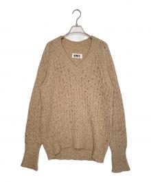 MM6 Maison Margiela（エムエムシックスメゾンマルジェラ）の古着「MM6 Maison Margiela エムエムシックス メゾンマルジェラ モヘア アンゴラ混 Vネック ケーブルニット」｜ベージュ