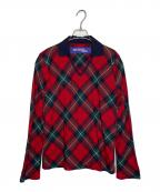 JUNYA WATANABE COMME des GARCONS MANジュンヤ ワタナベ コム デ ギャルソン マン）の古着「JUNYA WATANABE COMME des GARCONS MAN ジュンヤ ワタナベ コム デ ギャルソン マン 2002AW HULL MIDDLE SCHOOL HORNETS チェック柄 ウール 長袖シャツ カットソー」｜レッド