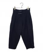 Y'sワイズ）の古着「Y's ワイズ 80年代 初期タグ ダブルバックルベルト ハイウエスト クロップド ウール パンツ」｜ブラック