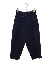 Y's（ワイズ）の古着「Y's ワイズ 80年代 初期タグ ダブルバックルベルト ハイウエスト クロップド ウール パンツ」｜ブラック
