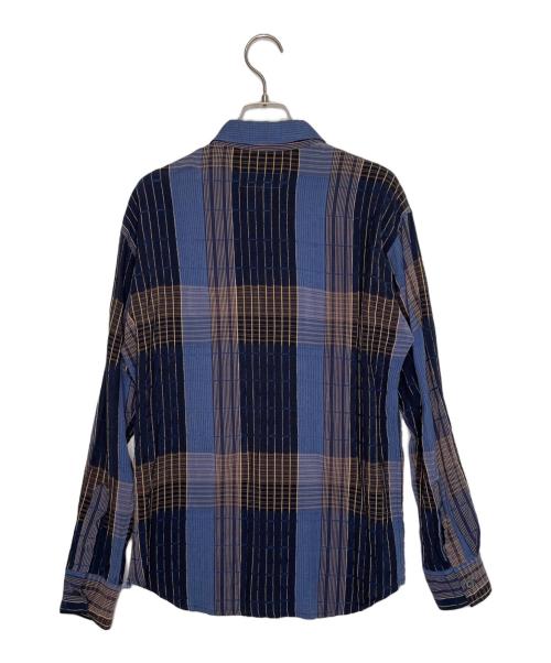 Yohji Yamamoto pour homme（ヨウジヤマモト プールオム）Yohji Yamamoto pour homme (ヨウジヤマモト プールオム) Yohji Yamamoto pour homme ヨウジヤマモト プールオム チェック 織り柄 レーヨン コットン 長袖シャツ ブルー サイズ:Sの古着・服飾アイテム
