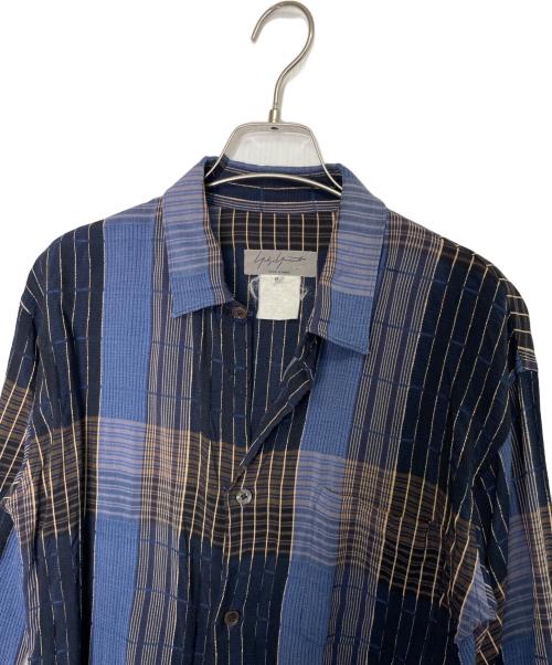 Yohji Yamamoto pour homme（ヨウジヤマモト プールオム）Yohji Yamamoto pour homme (ヨウジヤマモト プールオム) Yohji Yamamoto pour homme ヨウジヤマモト プールオム チェック 織り柄 レーヨン コットン 長袖シャツ ブルー サイズ:Sの古着・服飾アイテム