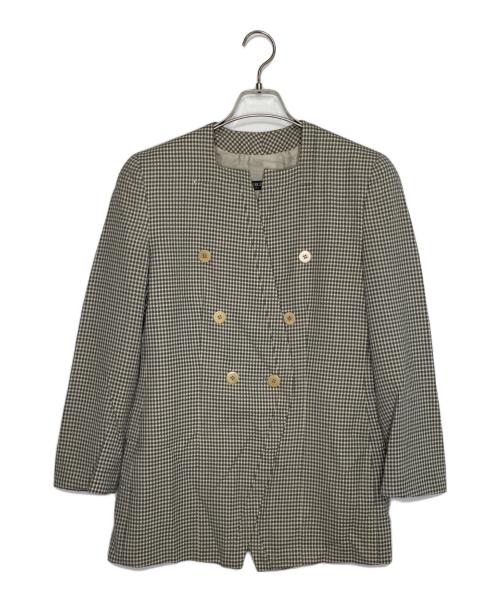 GIORGIO ARMANI（ジョルジオアルマーニ）GIORGIO ARMANI (ジョルジオアルマーニ) GIORGIO ARMANI ジョルジオアルマーニ 80's 黒タグ チェック柄 スクエアノーカラー ダブルブレストジャケット ターコイズ サイズ:40の古着・服飾アイテム