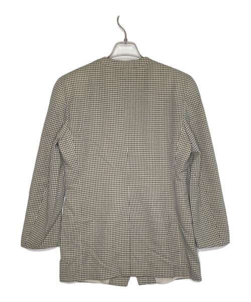 GIORGIO ARMANI（ジョルジオアルマーニ）GIORGIO ARMANI (ジョルジオアルマーニ) GIORGIO ARMANI ジョルジオアルマーニ 80's 黒タグ チェック柄 スクエアノーカラー ダブルブレストジャケット ターコイズ サイズ:40の古着・服飾アイテム