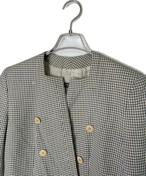 GIORGIO ARMANI（ジョルジオアルマーニ）GIORGIO ARMANI (ジョルジオアルマーニ) GIORGIO ARMANI ジョルジオアルマーニ 80's 黒タグ チェック柄 スクエアノーカラー ダブルブレストジャケット ターコイズ サイズ:40の古着・服飾アイテム