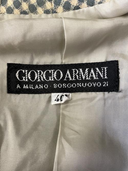 GIORGIO ARMANI（ジョルジオアルマーニ）GIORGIO ARMANI (ジョルジオアルマーニ) GIORGIO ARMANI ジョルジオアルマーニ 80's 黒タグ チェック柄 スクエアノーカラー ダブルブレストジャケット ターコイズ サイズ:40の古着・服飾アイテム