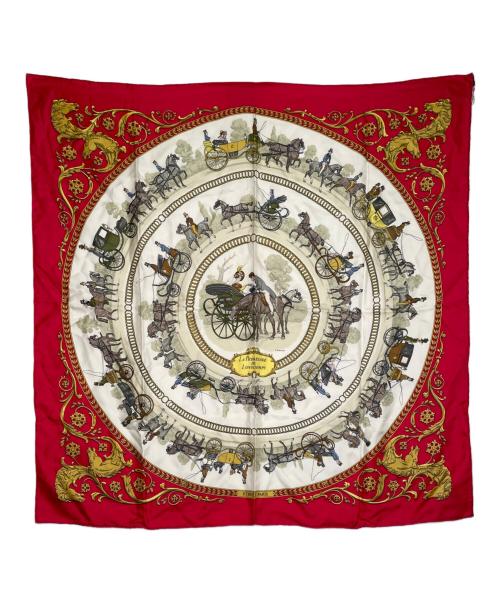 HERMES（エルメス）HERMES HERMES エルメス カレ90 LA PROMENADE DE LONGCHAMPS ロンシャンへの散歩 馬車 シルク100 スカーフ Philippe Ledoux フィリップ ルドゥー レッド×ホワイト サイズ:Sの古着・服飾アイテム