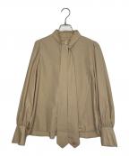 Audireアウディーレ）の古着「Audire アウディーレ bowtie volume blouse ボウタイシャツ 長袖シャツ 長袖ブラウス ベージュ」｜ベージュ