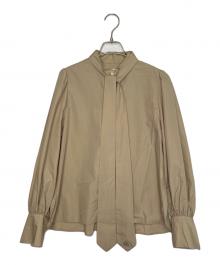 Audire（アウディーレ）の古着「Audire アウディーレ bowtie volume blouse ボウタイシャツ 長袖シャツ 長袖ブラウス ベージュ」｜ベージュ