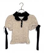 ecmileエクミール）の古着「ecmile エクミール HEART COLLAR POLO ポップコーントップス ポロシャツ」｜アイボリー×ブラック