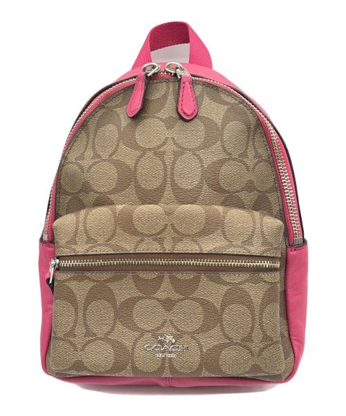 COACH（コーチ）COACH (コーチ) リュック ブラウン×ピンクの古着・服飾アイテム