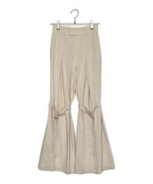MAISON SPECIAL（メゾンスペシャル）の古着「MAISON SPECIAL メゾンスペシャル 2022SS ボンテージ スラックスパンツ ピンストライプ レーヨン 麻混」｜ベージュ