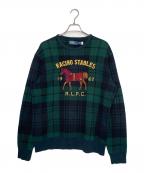 POLO RALPH LAURENポロ・ラルフローレン）の古着「POLO RALPH LAUREN ポロ ラルフローレン ブラックウォッチ柄 エクステリアン刺繍 ポニー刺繍 プラッドフリース スウェット」｜グリーン
