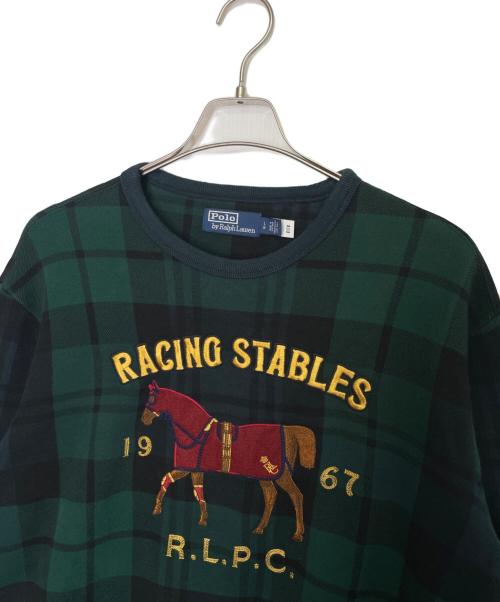 POLO RALPH LAUREN（ポロ・ラルフローレン）POLO RALPH LAUREN (ポロ・ラルフローレン) POLO RALPH LAUREN ポロ ラルフローレン ブラックウォッチ柄 エクステリアン刺繍 ポニー刺繍 プラッドフリース スウェット グリーン サイズ:Lの古着・服飾アイテム