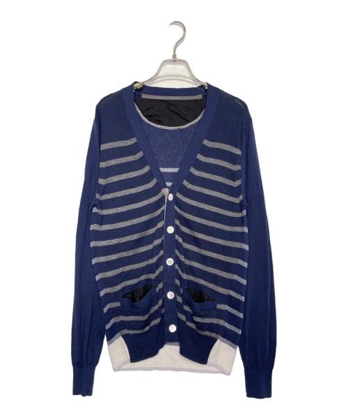 sacai（サカイ）sacai (サカイ) sacai サカイ 2013SS Vネック ボーダー カーディガン 薄手 ネイビー サイズ:1の古着・服飾アイテム