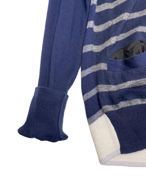 sacai（サカイ）sacai (サカイ) sacai サカイ 2013SS Vネック ボーダー カーディガン 薄手 ネイビー サイズ:1の古着・服飾アイテム