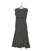 HER LIP TOハーリップトゥ）の古着「HER LIP TO ハーリップトゥ Tribeca Jersey Dress トライベッカ ジャージ ドレス ボーダー ノースリーブ マキシワンピース スリット入り」｜ブラック×ホワイト