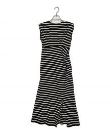 HER LIP TO（ハーリップトゥ）の古着「HER LIP TO ハーリップトゥ Tribeca Jersey Dress トライベッカ ジャージ ドレス ボーダー ノースリーブ マキシワンピース スリット入り」｜ブラック×ホワイト