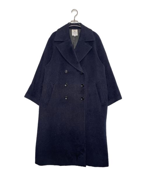 LANVIN en Bleu（ランバンオンブルー）LANVIN en Bleu (ランバンオンブルー) LANVIN en Bleu ランバンオンブルー モヘヤ混 ダブル ロングコート チェスターコート ネイビー サイズ:38の古着・服飾アイテム