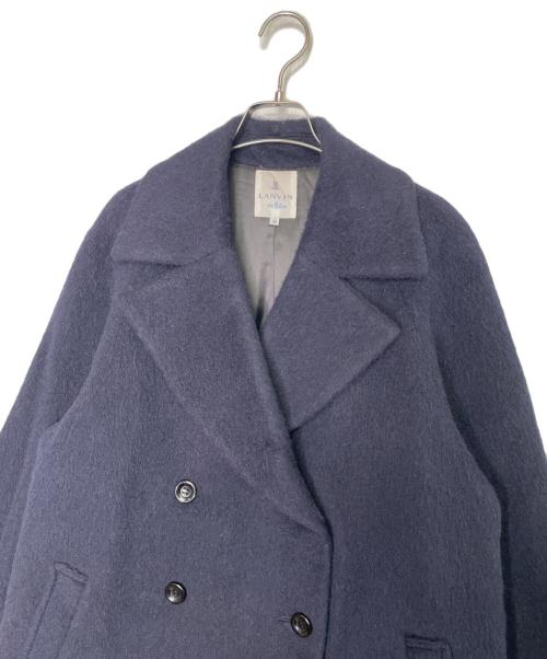 LANVIN en Bleu（ランバンオンブルー）LANVIN en Bleu (ランバンオンブルー) LANVIN en Bleu ランバンオンブルー モヘヤ混 ダブル ロングコート チェスターコート ネイビー サイズ:38の古着・服飾アイテム