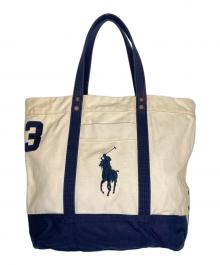 POLO RALPH LAUREN（ポロ・ラルフローレン）の古着「POLO RALPH LAUREN ポロ ラルフローレン ビッグポニー ナンバリング 3 キャンバス トートバッグ」｜ベージュ