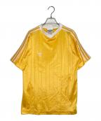adidasアディダス）の古着「adidas アディダス 80s USA製 ワンポイント トレフォイル VネックTシャツ ゲームシャツ イエロー」｜イエロー