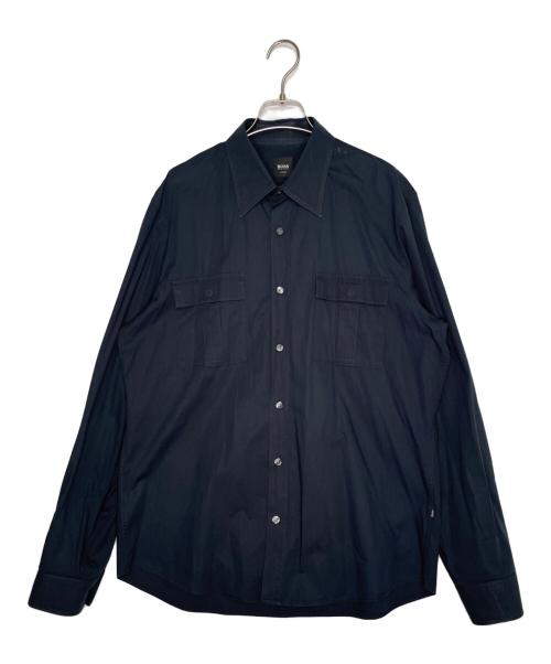 HUGO BOSS（ヒューゴ ボス）HUGO BOSS (ヒューゴ ボス) HUGO BOSS ヒューゴ ボス FITTED 黒タグ トルコ製 サファリポケットシャツ 長袖シャツ ネイビー ネイビー サイズ:Lの古着・服飾アイテム