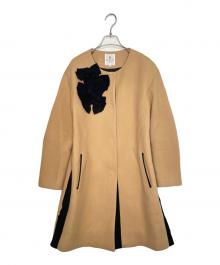 LANVIN en Bleu（ランバンオンブルー）の古着「LANVIN en Bleu ランバンオンブルー リボン ウール ノーカラーコート」｜ベージュ