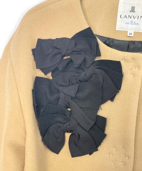 LANVIN en Bleu（ランバンオンブルー）LANVIN en Bleu (ランバンオンブルー) LANVIN en Bleu ランバンオンブルー リボン ウール ノーカラーコート ベージュ サイズ:38の古着・服飾アイテム