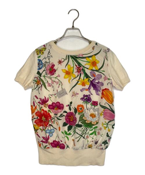 GUCCI（グッチ）GUCCI (グッチ) GUCCI グッチ フローラ 花柄 日本上陸50周年記念 シルク カシミヤ混 半袖ニット 360378 ベージュ サイズ:不明（M相当）の古着・服飾アイテム